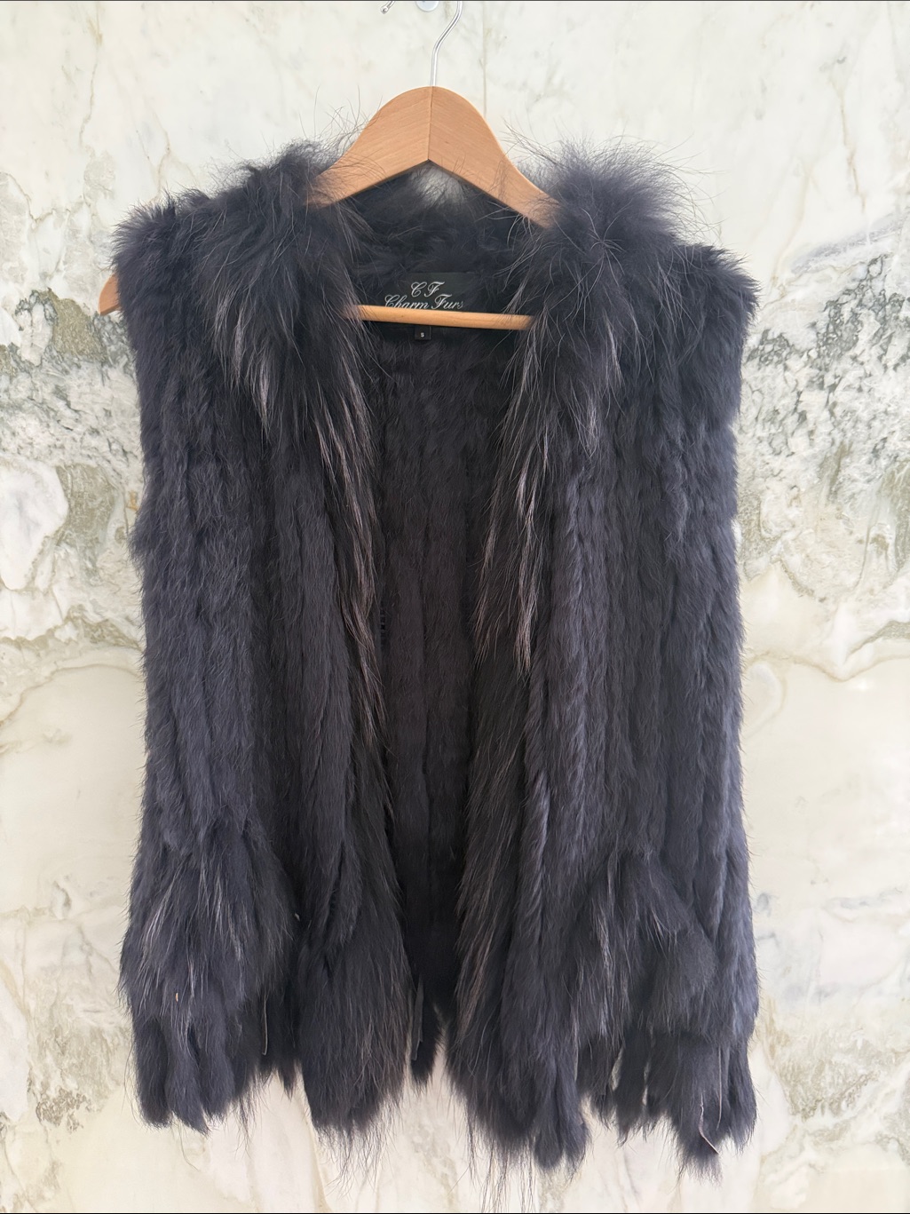 Navy Fur Vest With Fluffy Collar